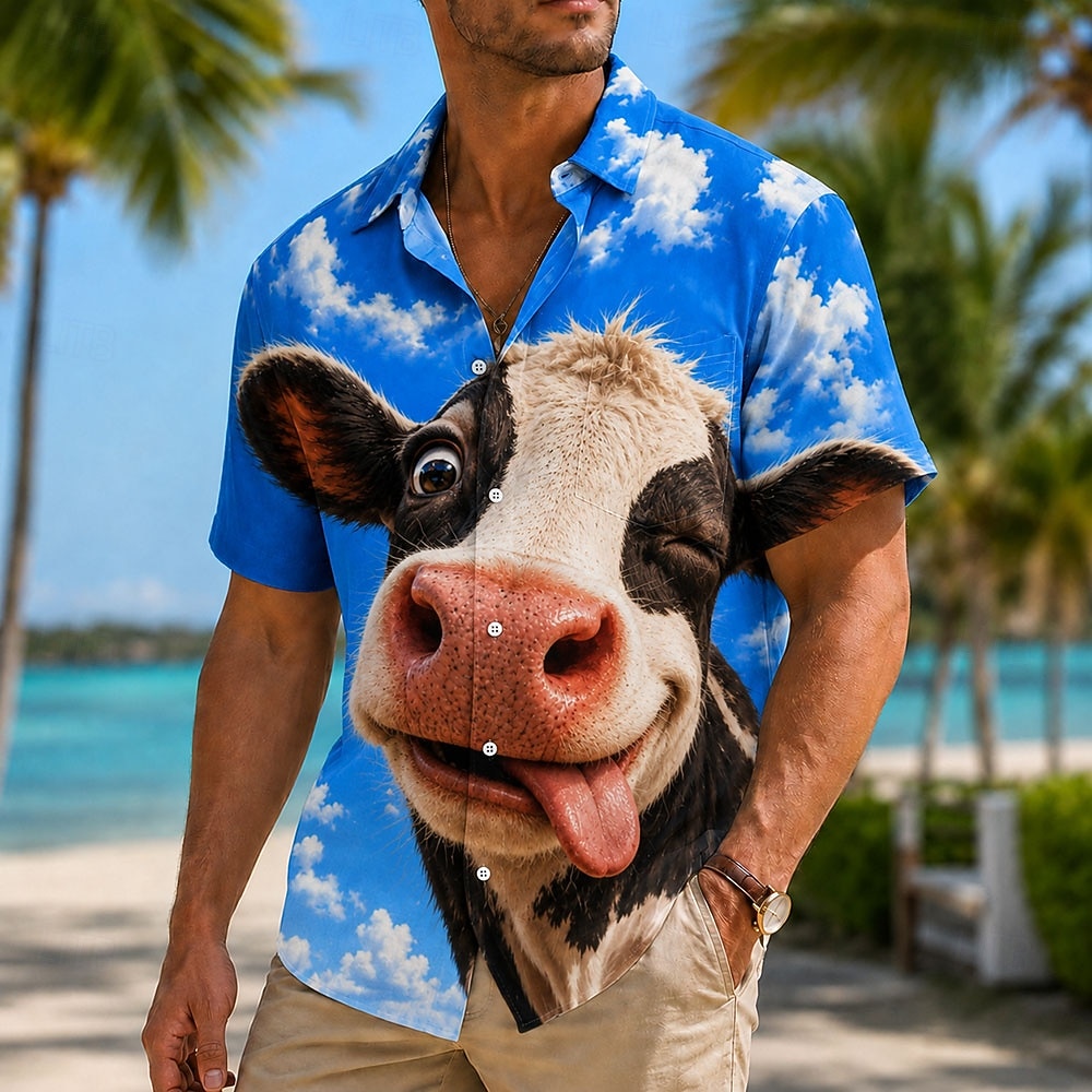 Bărbați Animal Vacile Cămașă Cămașă de vară Manșon scurt Amuzant Zilnic În aer liber Vacanta la plaja Vară Primăvară Răsfrânt Imprimare 3D Un buzunar frontal Cămăși cu nasturi Albastru piscin 2026 - $15.99 –P3