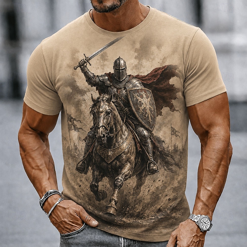 Bărbați Cavaleri Templieri Σταυρός Tricou Manșon scurt Tricou Tipărire 3D Stil Nautic Cămașă Religios Stradă Petrecere întunecată Maro Deschis Maro Kaki Toate Sezoanele Îmbrăcăminte S M L XL XXL XXXL 2026 - $19.99 –P4