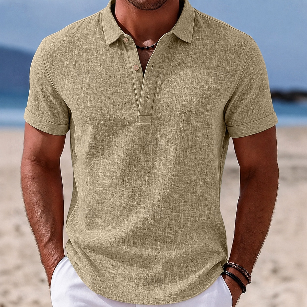 Per uomo Camicia di lino Polo Casuale Vacanza Classico Manica Corta Moda Tinta unica Semplice Leggero Bottoni Estate Primavera Blu Bianco Nero Blu marino Marrone Verde Camicia di lino del 2026 a $21.99 –P6
