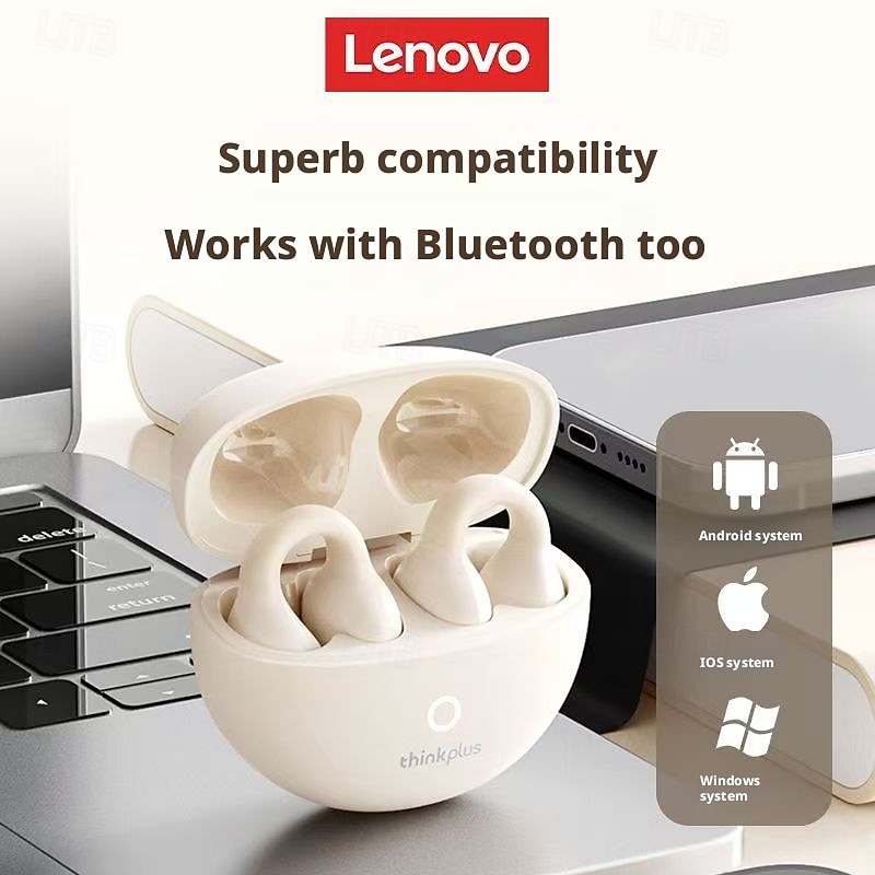 Lenovo ThinkPlus open-ear hoofdtelefoon, Bluetooth 5.4 draadloze clip-on oordopjes met luchtgeleiding, 360° ACS hifi stereo draadloze oordopjes met ENC ruisonderdrukkende microfoon, 24 uur 2026 - $35.99 –P2