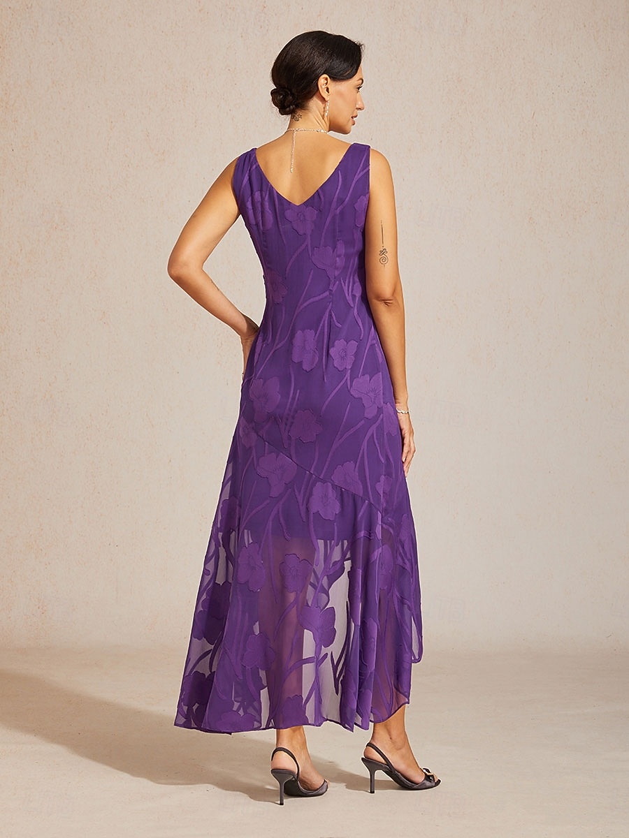 Women's Maxi Dress A Line Dress Elegant Daily Beach Wedding Guest Lace High Low Regular Fit Solid Color Sleeveless Crew Neck Royal Purple 2026