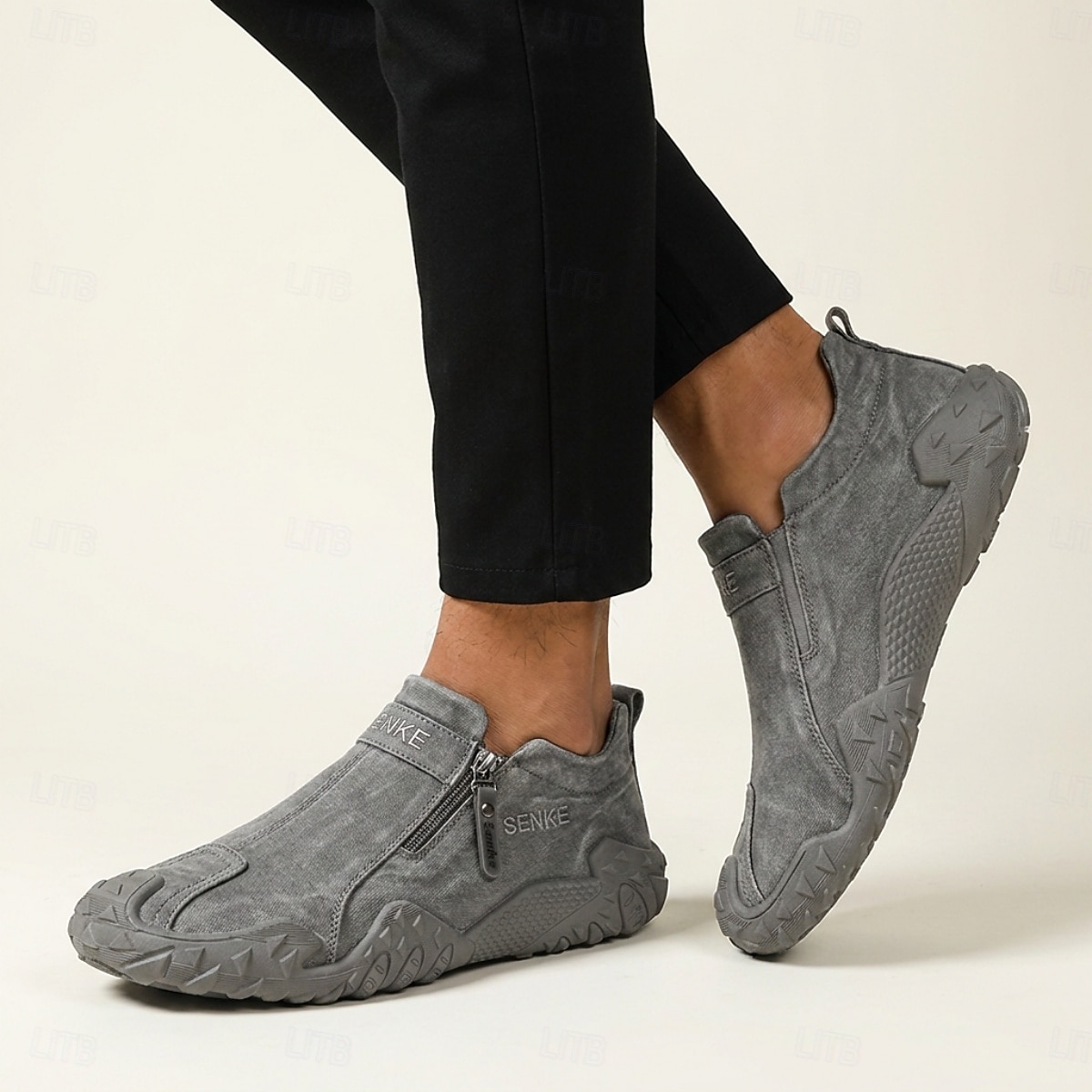 Zapatillas de senderismo grises para hombre: zapatillas ligeras con cremallera lateral para actividades al aire libre, calzado cómodo y antideslizante para senderismo, viajes y aventuras cotidianas. 2026 - $34.99 –P5
