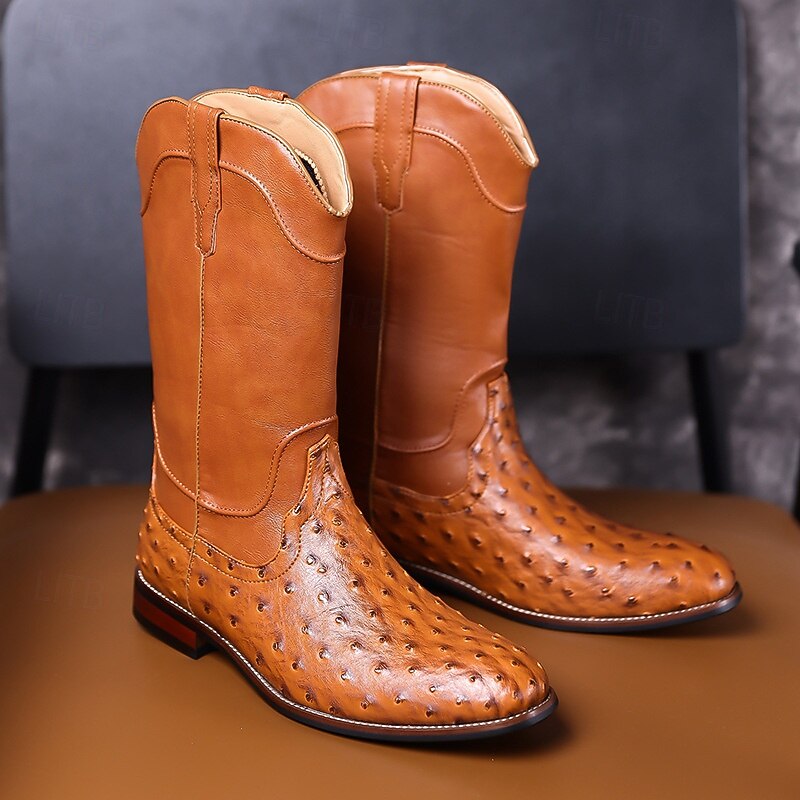 Men's Ostrich Texture Cowboy Boots – Premium Western Leather Boots for Music Festivals, Country Concerts, Outdoor Parties & Bar Nights 2026 - $69.99 –P8