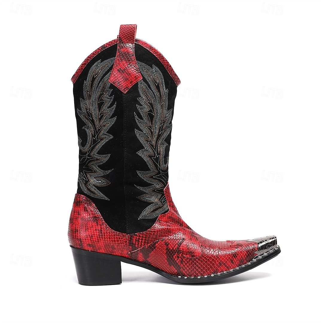męskie czerwone haftowane kowbojskie buty – zabytkowe, westernowe buty do jazdy konnej, designerskie obuwie na rodeo, koncerty country, festiwale muzyczne i występy sceniczne 2026 - $159.99 –P2