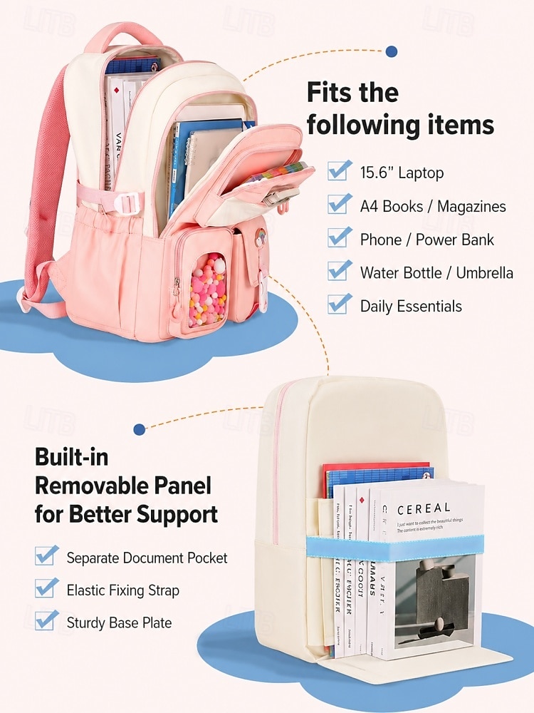 Girls School Backpack Set, Pink Waterproof Polyester Bookbag with Pencil Case, Large Capacity Multi-Pocket Student Backpack, Ergonomic Support, Travel & Daily Use, Grade 1-6 2026 - $42.99 –P8