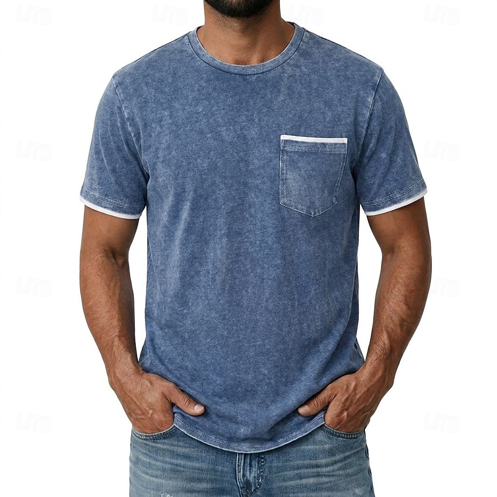 Voor heren T-shirt Overhemd van 100% katoen met zure wassing Korte mouw Strakke ronde hals Zomer Lente Herfst Effen Retro vintage Casual Zak Vintagestijl Verdrietig Casual blauw Grijs Bordeaux Top 2026 - $32.99 –P3
