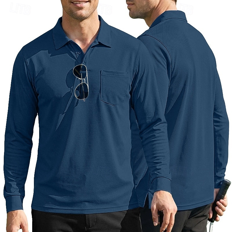 Per uomo Tinta unita Maglietta sportiva Polo da golf Maglia da tennis Maglietta da tennis Manica Lunga Tasca Bottoni Leggero Elastico Traspirante Tennis Golf Corsa Colletto a Camicia Top Bianco Cachi del 2026 a $7.99 –P20