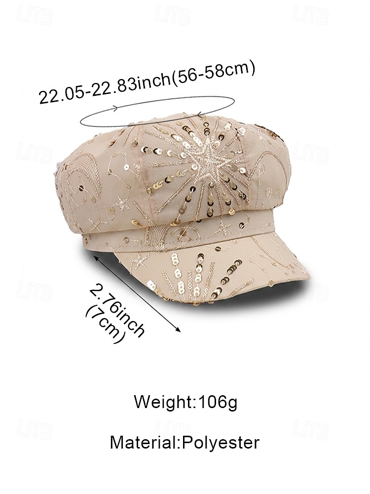 Zomerse pet met pailletten en sterrenmotief voor dames, gemaakt van ademend mesh. &linnenmix, resort &Platte reishoed, champagne goudbeige/wit/zwart, elegante dameshoed 2026 - $14.99 –P13