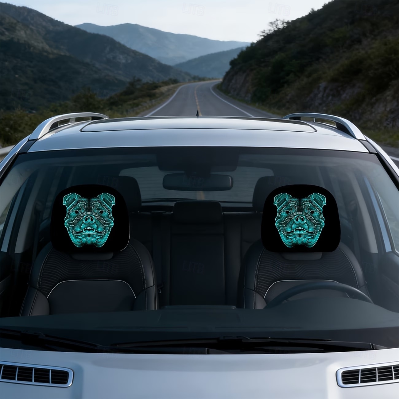 2/4 kpl fluoresoivia bulldog-päänsuojat autoon, trendikäs neonkallokuosi, personoitu auton sisustus, yleismalli, sopii päivittäisiin työmatkoihin, pitkän matkan ajoon, auton lepotuoliin 2026 - $16.99 –P3