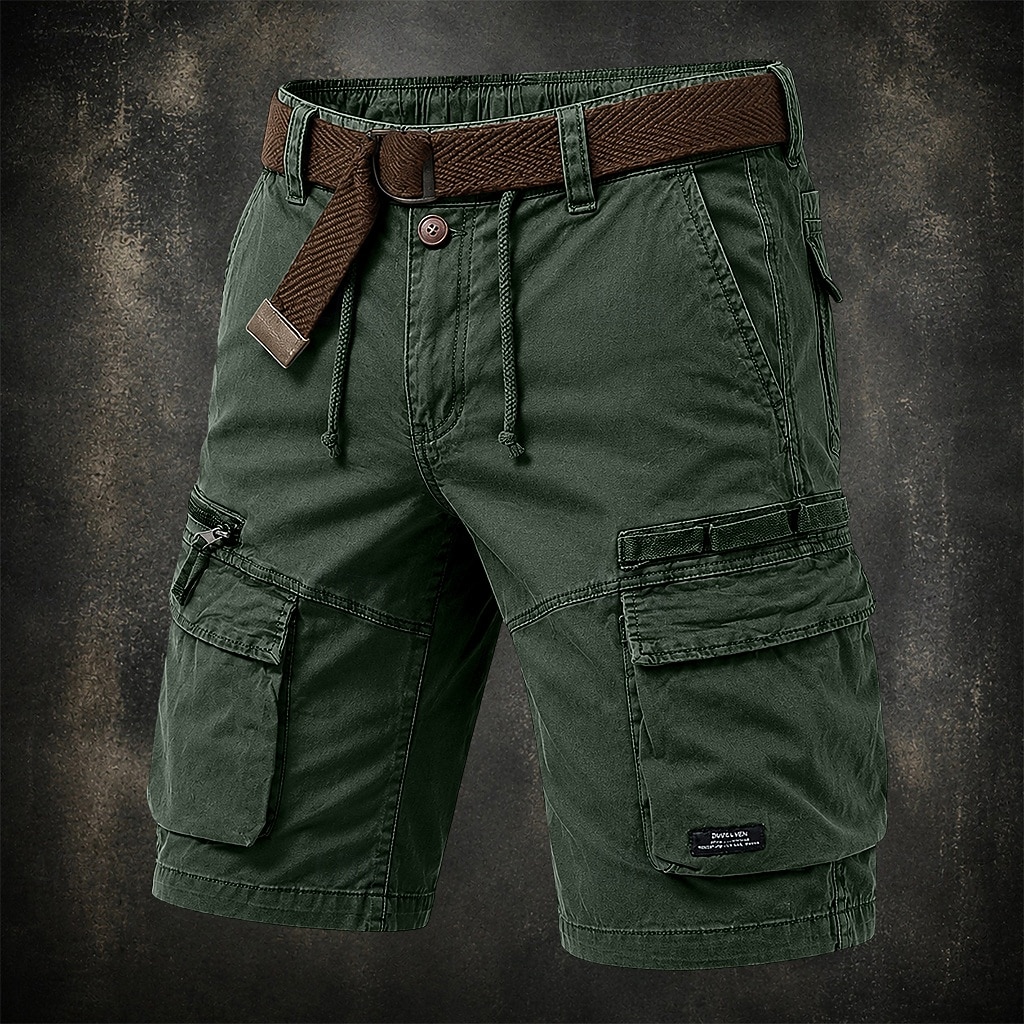 Men's Cargo Shorts Shorts Summer Shorts Drawstring Elastic Waist Multi Pocket Solid Color Plain Comfort Wearable Short Casual Daily Outdoor Fashion Casual Khaki Black Inelastic 2026 - $37.99 –P4