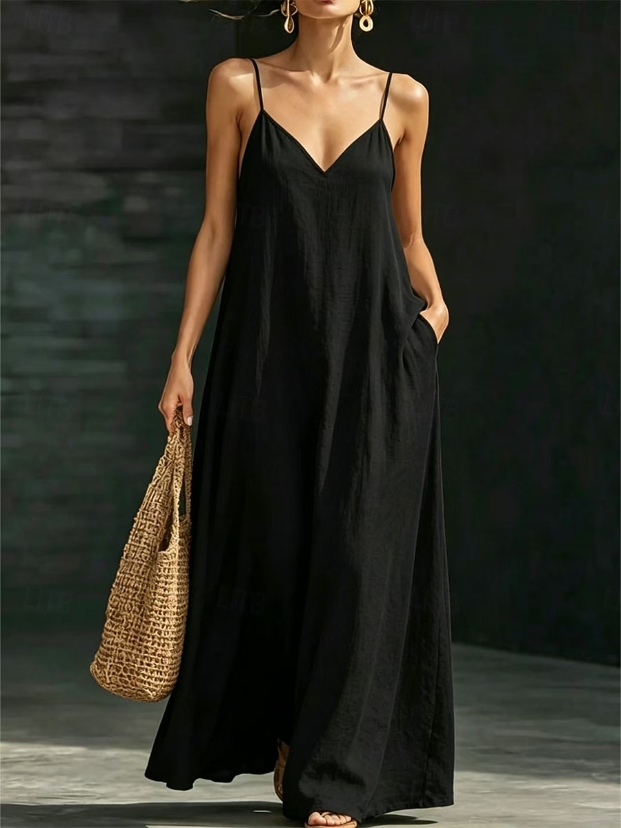 Femmes Robe Longue Maxi Robe Robe Décontractée Robe Semi-Formelle Tropical Fête Hawaïen Coupe Ample Uni Sans manches Col en V Blanche Aqua bleu Noir Rouge Foncé Été Printemps Automne de 2026 ? $27.99 –P4