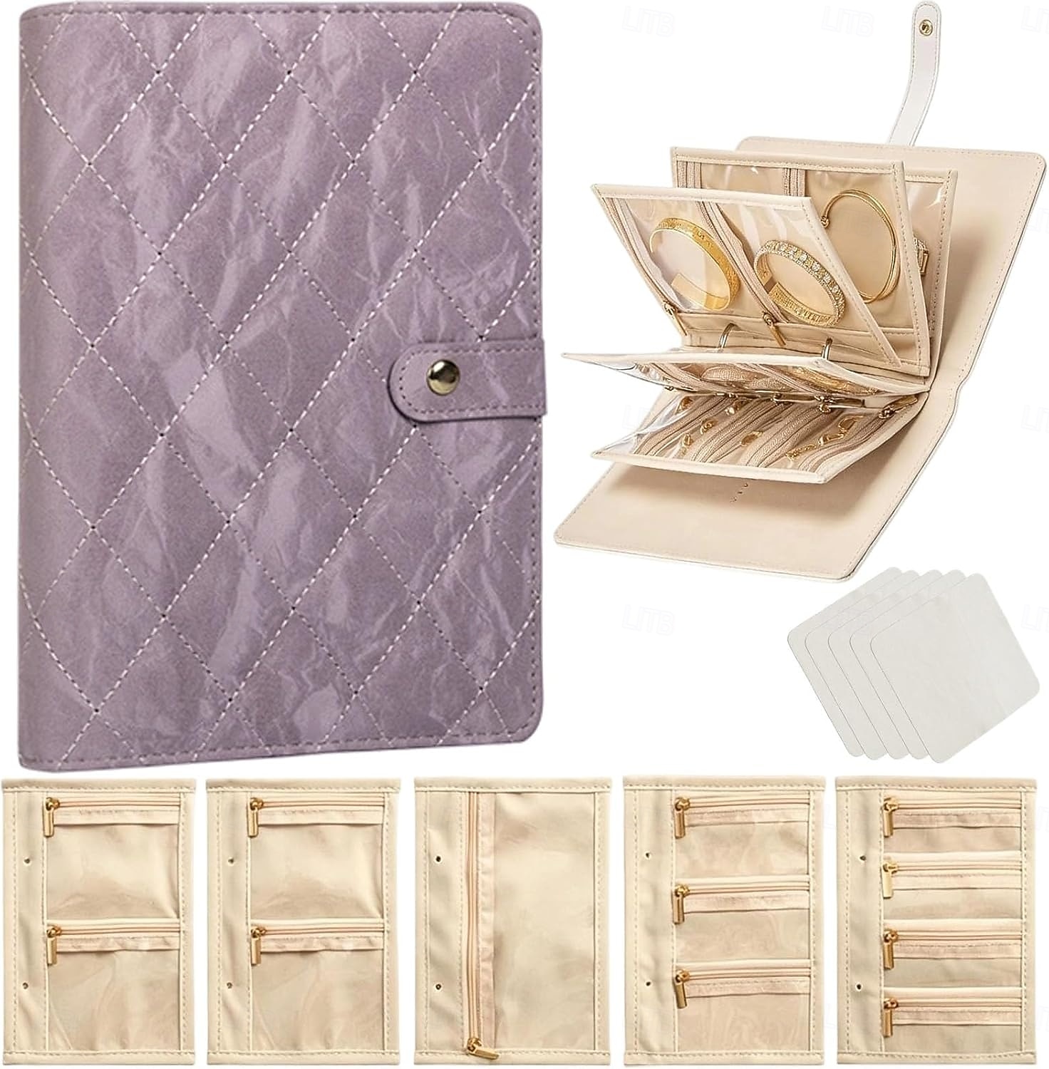 Astuccio da viaggio per gioielli, pratico astuccio in pelle per gioielli da donna, con 5 pochette in velluto rimovibili per orecchini, anelli, collane e accessori da viaggio anti-groviglio. del 2026 a $19.99 –P5