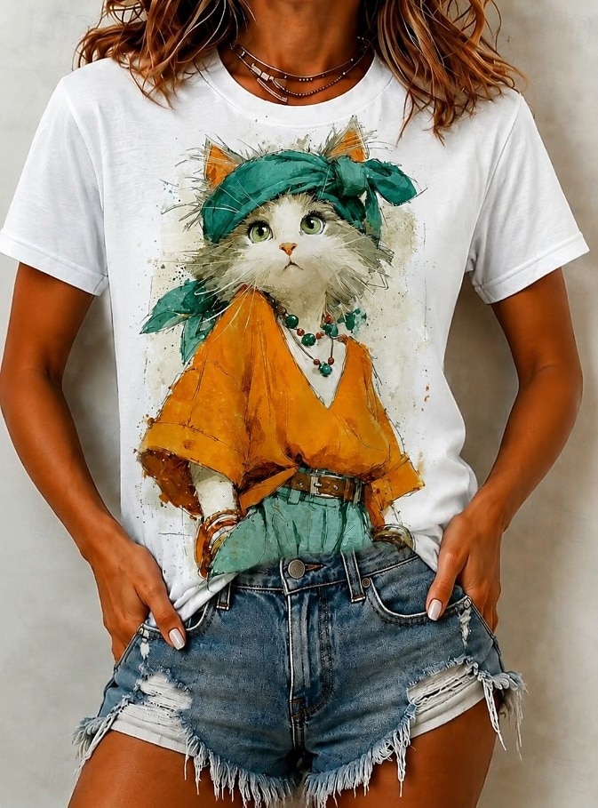 Women's T Shirt Color Block Print Graphic Animal Giraffe Vintage Stylish Classic Short Sleeve Crew Neck Long Tops Casual Daily Blue White Black Purple Summer Spring 2026 - $21.99 –P5