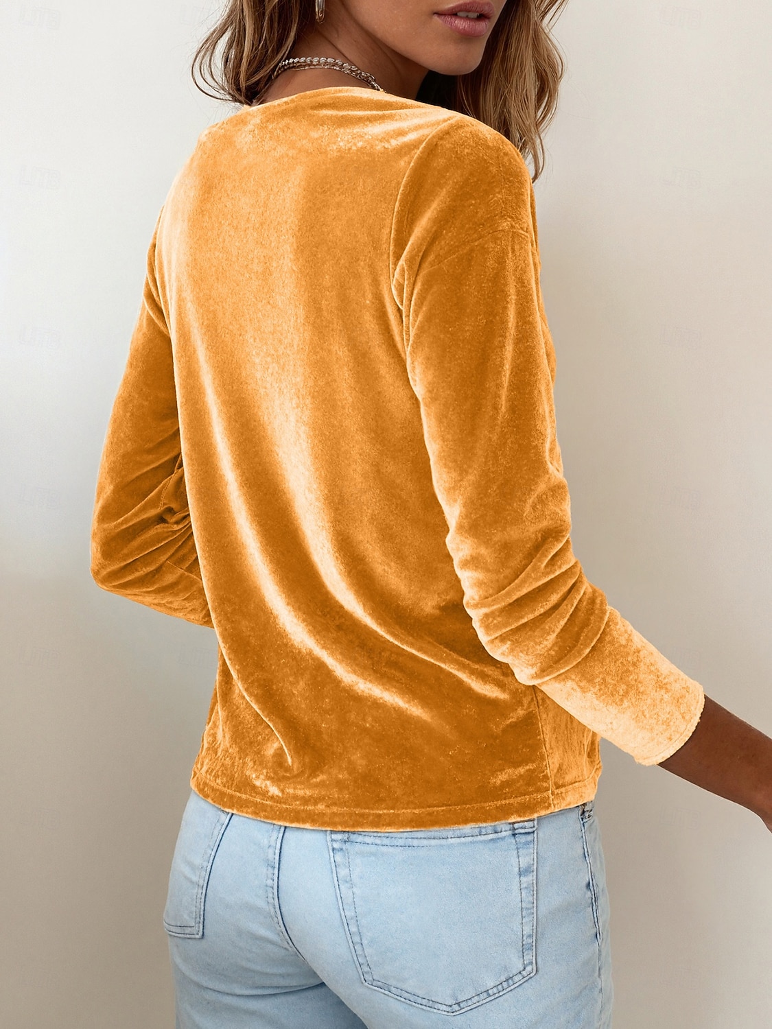 Damesblouse van fluweel met colkraag en lange mouwen, elegante raglanmouwen, zachte velours, casual, chique tuniek. 2026 - $24.99 –P9