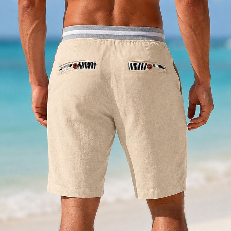 Men's Shorts Linen Shorts Summer Shorts Beach Shorts Drawstring Pocket Elastic Waist Color Block Solid Comfort Breathable Short Casual Daily Beach Vacation Fashion Khaki Dark Khaki Inelastic 2026 - $28.99 –P4