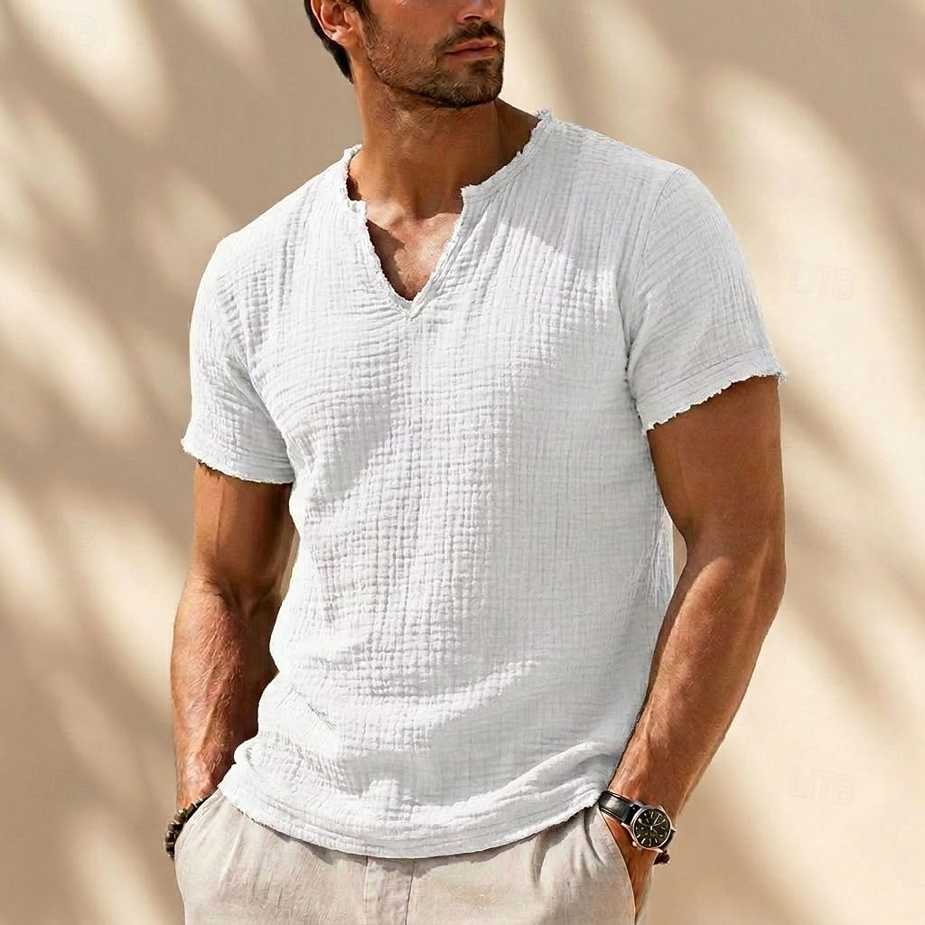 Men's T Shirt Cotton T Shirt Short Sleeve Crew Neck Spring All Seasons Solid Color Vintage Antique Classic & Timeless Ruched Layered Casual Daily White Burgundy Grey Top Tee for Men 2026 - $41.99 –P10