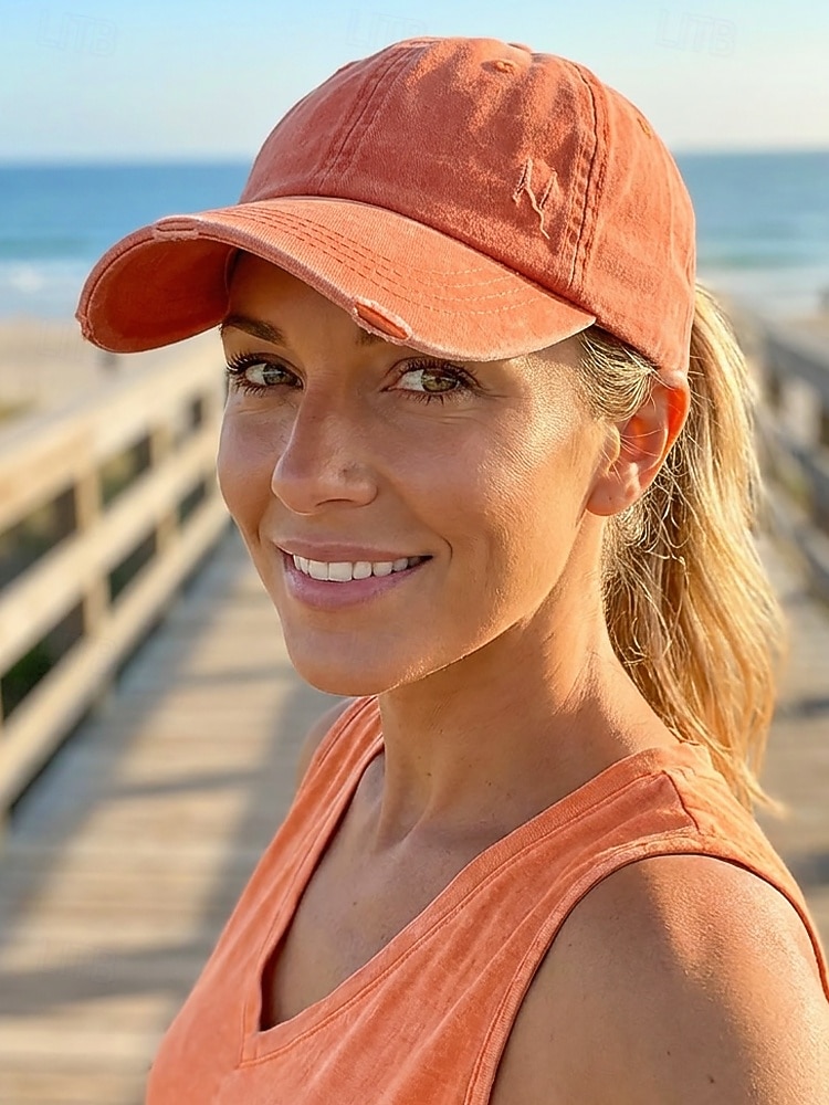 Cappellino da baseball da donna in cotone lavato con coda di cavallo, cappello regolabile multicolore per chignon disordinato, cappellino estivo casual per viaggi, attività all'aperto, uso quotidiano del 2026 a $11.99 –P3