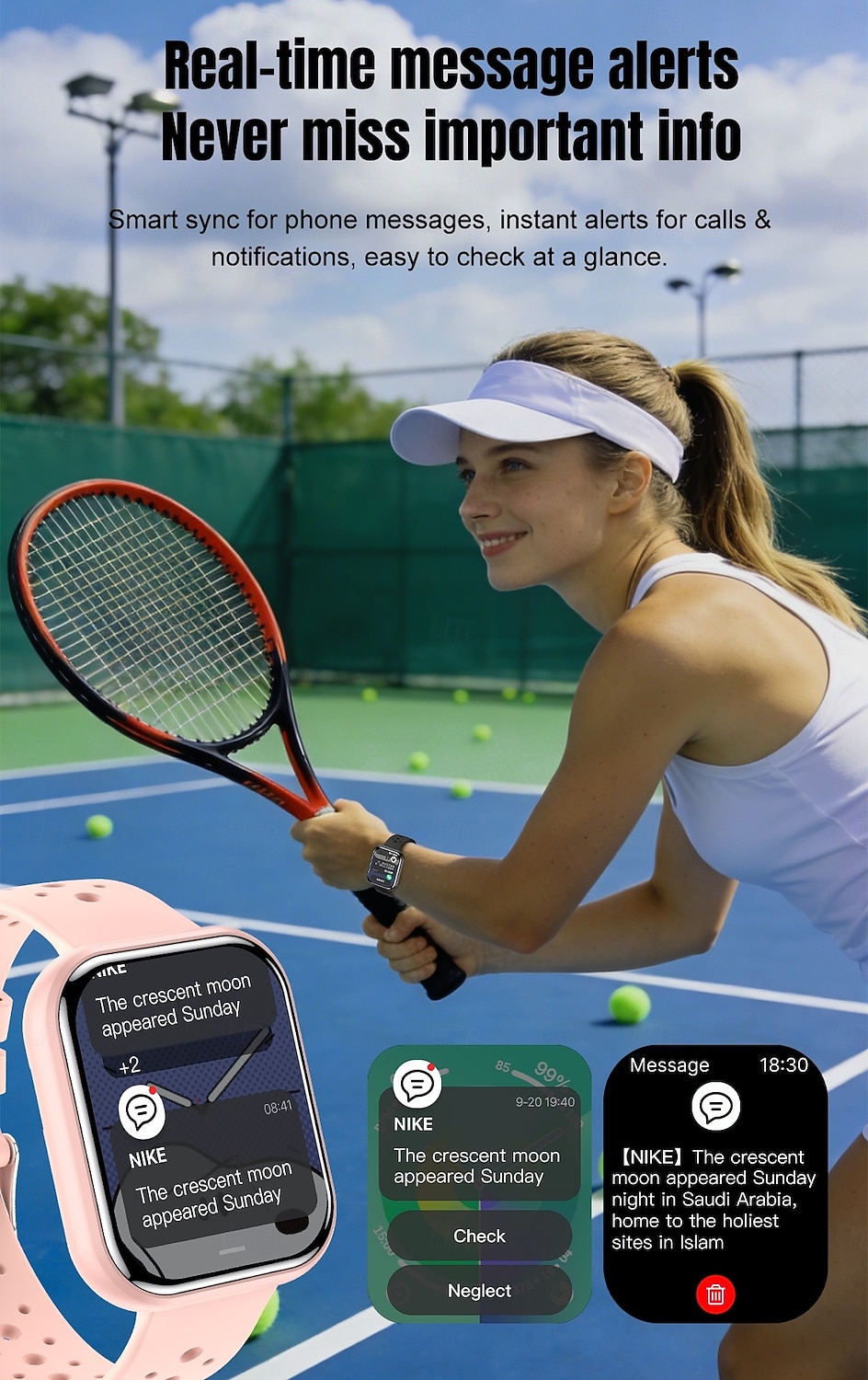 Smartwatch voor mannen en vrouwen, 1,81 inch HD touchscreen fitness tracker met hartslag- en slaapmonitor, Bluetooth-belfunctie, ademende geperforeerde sportband, IP68 waterdicht. 2026 - $19.99 –P9