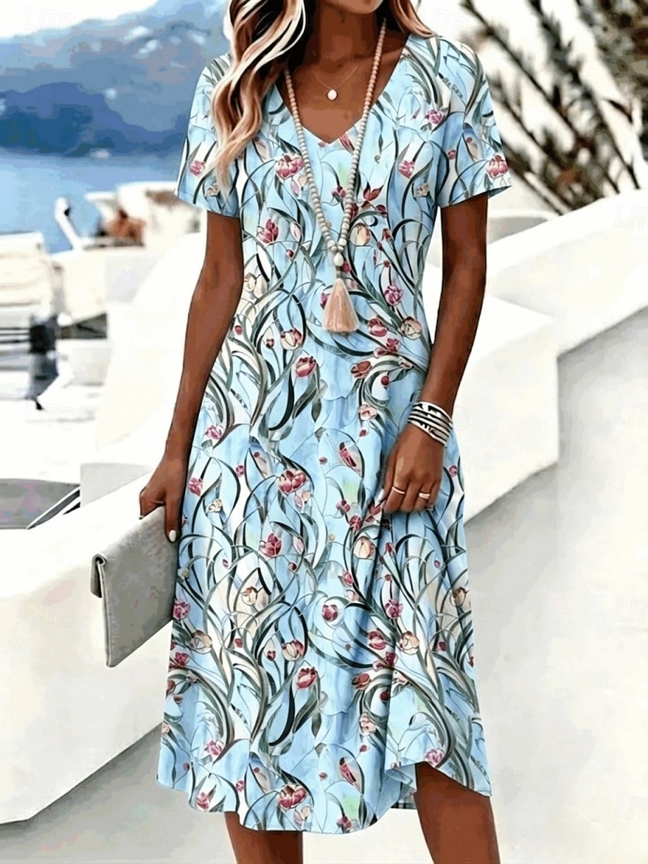 Per donna Abito Midi Abito a trapezio Casual All'aperto Spiaggia Feste Vestibilità regolare Ombre Floreale Grafico Manica Corta Scollo a V Blu Rosa Viola chiaro Verde Estate Primavera Autunno Inverno del 2026 a $24.99 –P2