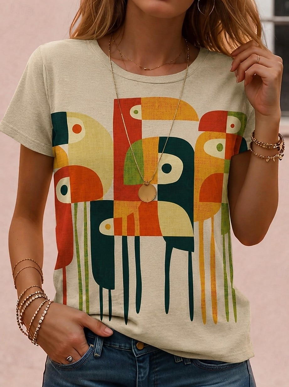 Women's T Shirt Print Ombre Tie Dye Casual Short Sleeve Round Neck Regular Tops Casual Daily Yellow Rainbow Apricot Summer Spring Fall Winter 2026 - $21.99 –P3