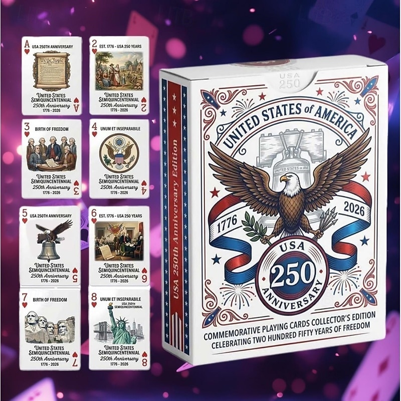 Gedenkspielkarten zum 250. Jahrestag der USA, Sammleredition zum 50-jährigen Jubiläum (1776–2026), patriotisches historisches Kartenspiel der Vereinigten Staaten – ein Geschenk für 2026 - $14.99 –P1