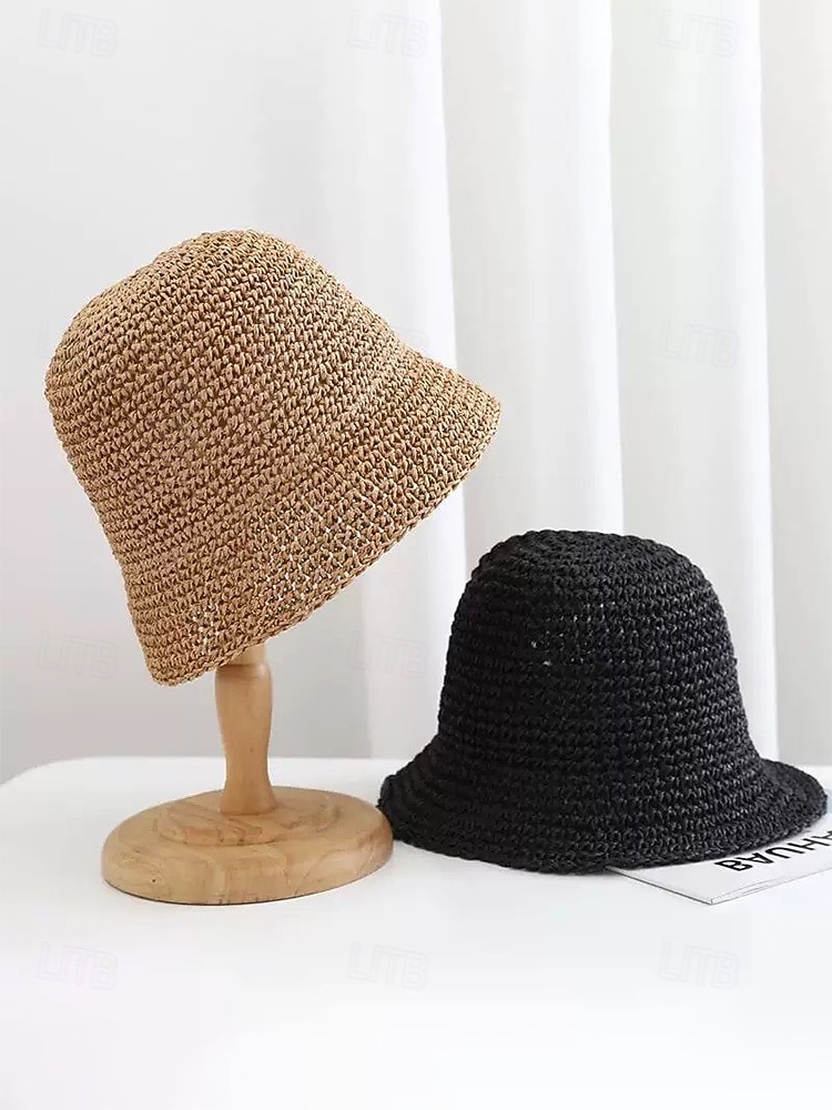 Bob bohème en paille pour femme, chapeau de soleil d'été tissé, casquette de pêcheur légère de plage disponible en plusieurs couleurs, chapeau de voyage pour les vacances de 2026 ? $14.99 –P5