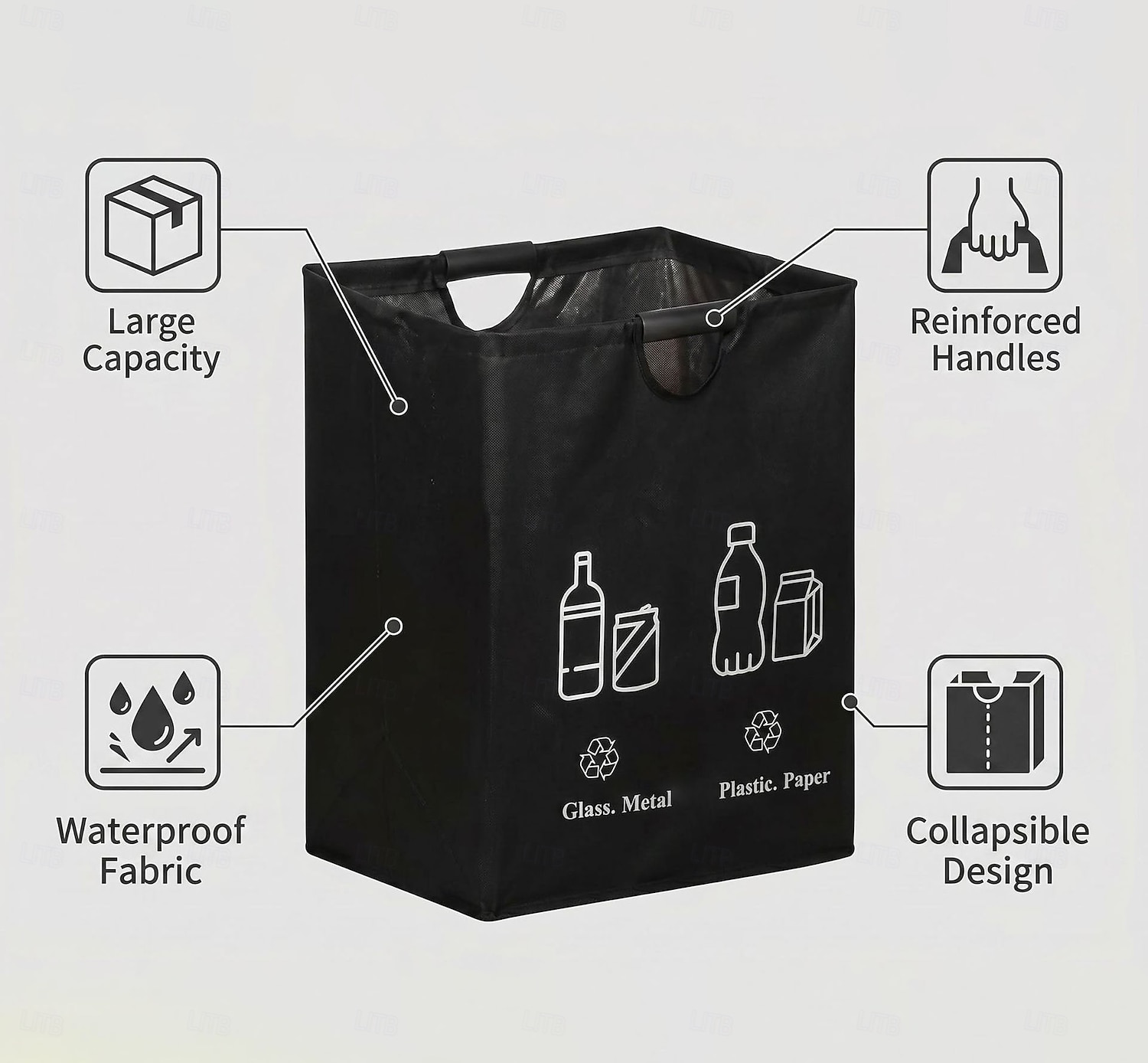 60L Large-Capacity Thickened Sorting Trash Can with Sponge EVA Handle, Foldable Storage Bag, Holds 60 Bottles, Durable Polyester Material, Suitable for Kitchen, Home, and Office Waste Organizers 2026 - $13.99 –P11
