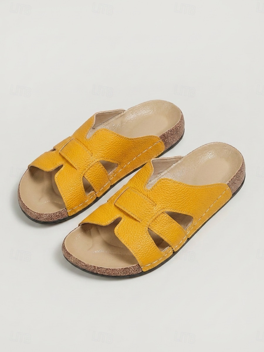 Women's Yellow Cutout Comfort Footbed Slides – Wide Fit Box Open Toe Slide Sandals with Cushioned Insole & Lightweight Non-Slip Outsole for Travel, Casual Wear and Everyday Comfort 2026 - $24.99 –P4
