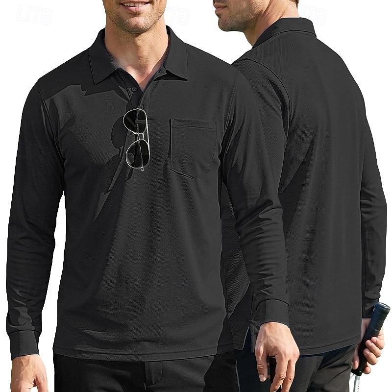Per uomo Tinta unita Maglietta sportiva Polo da golf Maglia da tennis Maglietta da tennis Manica Lunga Tasca Bottoni Leggero Elastico Traspirante Tennis Golf Corsa Colletto a Camicia Top Bianco Cachi del 2026 a $7.99 –P17