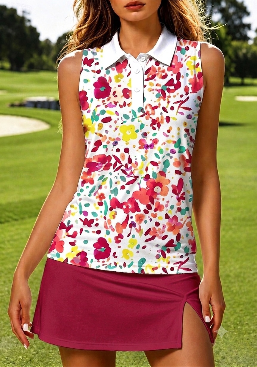 Damen Abstrakt Sporthemd Golf-Poloshirt Tank Top Tennis Shirt Ärmellos Blumen Knöpfe UPF50+ UV-beständig Hohe Elastizität Feuchtigkeitsableitend Atmungsaktiv Volleyball Tennis Golfspiel Kragen 2026 - $17.99 –P9