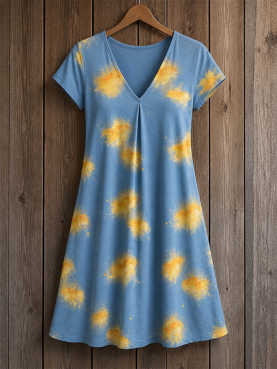 Easter Women's Knee Length Dress Shift Dress T Shirt Dress Tee Dress Summer Dress Elegant Bohemia Vacation Beach Party Holiday Regular Fit Floral Star Tropical Short Sleeve V Neck Blue White Red 2026 - $24.99 –P4