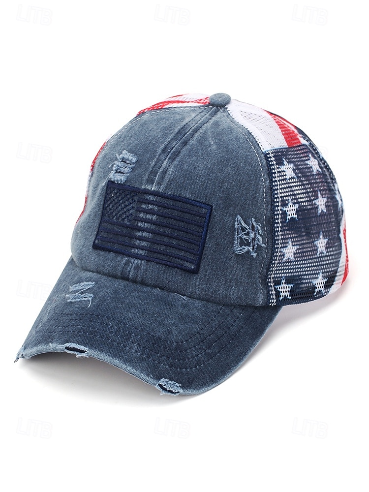 Boné de beisebol feminino patriótico com abertura para rabo de cavalo, algodão lavado. &Boné trucker ajustável em tela, boné de verão multicolorido com a bandeira dos EUA para o 4 de julho, boné para de 2026 por $14.99 –P6