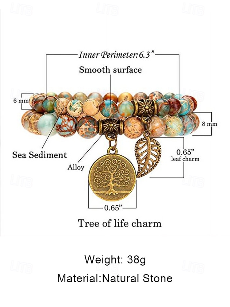 Damesarmband in bohemian stijl met gelaagde kralen van natuursteen, versierd met een levensboom en bladbedeltjes. Deze veelkleurige, stapelbare armband is perfect voor dagelijks gebruik, vakantie en 2026 - $14.99 –P11