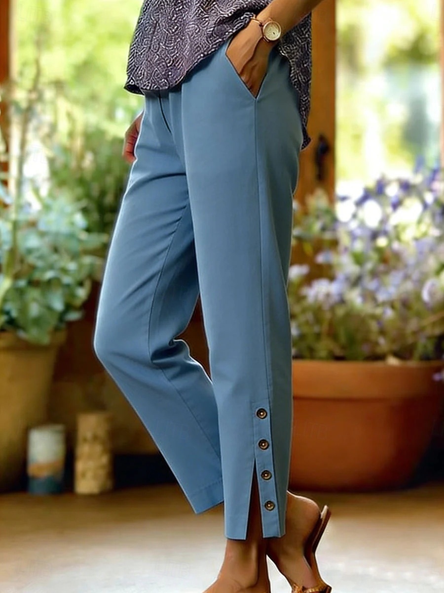 Women's Straight Stylish Casual Ankle-Length Medium Waist Solid Color Patchwork Comfort Inelastic Vacation Formal Blue turmeric Rouge Black Summer Spring 2026 - $22.99 –P3