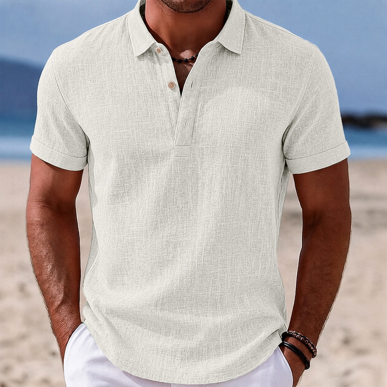 Per uomo Camicia di lino Polo Casuale Vacanza Classico Manica Corta Moda Tinta unica Semplice Leggero Bottoni Estate Primavera Blu Bianco Nero Blu marino Marrone Verde Camicia di lino del 2026 a $21.99 –P4