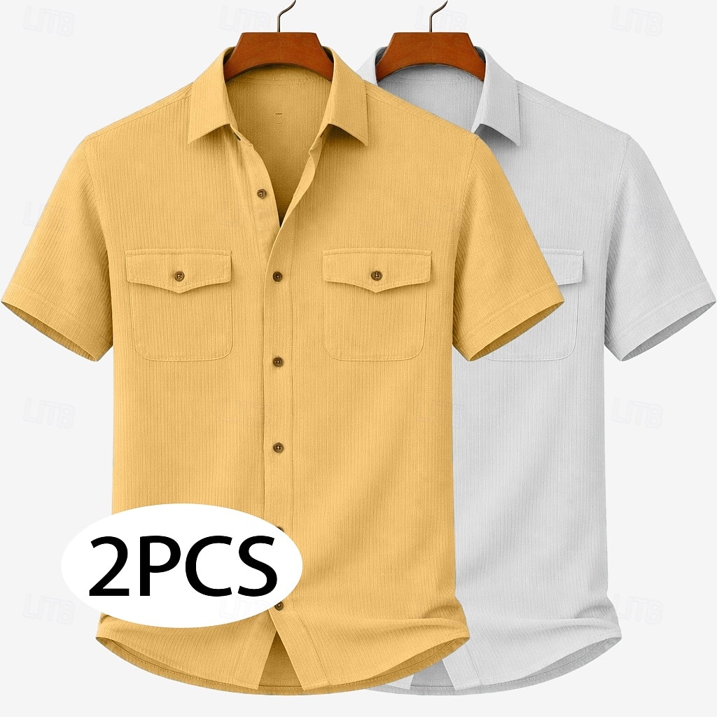 Da uomo Camicia Camicia casual Camicia di Velluto a Coste Camicia con Bottoni Bianco + giallo Beige + nero Bianco+Beige Verde militare + nero Blu navy + giallo Manica Corta Semplice Colletto a Camicia del 2026 a $37.99 –P2