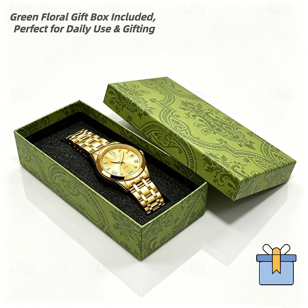 Women's Gold Watch, Luxury Quartz Wristwatch with Date Display, Stainless Steel Link Bracelet, Elegant Roman Numeral Dial with Crystal Accents, Fashion Dress Watch for Her Gift 2026 - $26.99 –P9