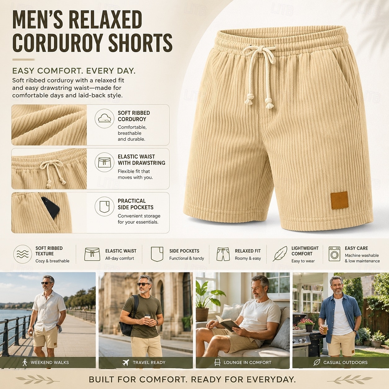Homme Shorts d'été Short décontracté Short en velours côtelé Avec Poches Cordon de serrage Taille Élastique Uni Confort Respirant Court Extérieur Vacances Sport Occasionnel Noir Blanche de 2026 ? $11.49 –P13