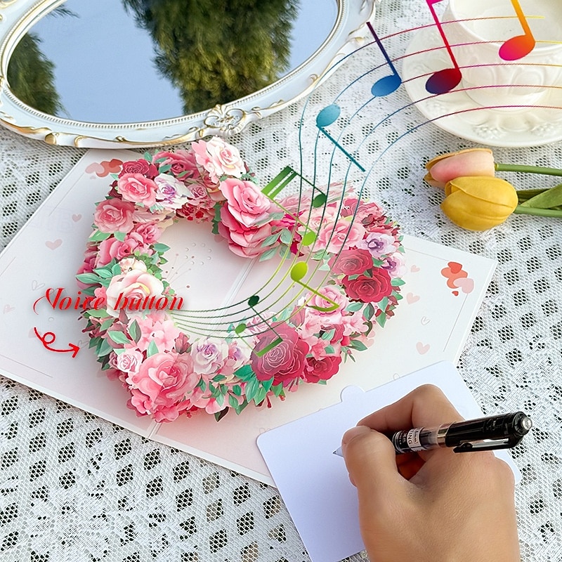 Musical 3D Pop Up Card, Recordable Heart Rose Wreath Greeting Card with Voice Button, Audio Gift for Her, Women, Mom, Wife - Mother's Day, Birthday, Anniversary, Valentine's Day, with Envelope 2026 - $16.99 –P1