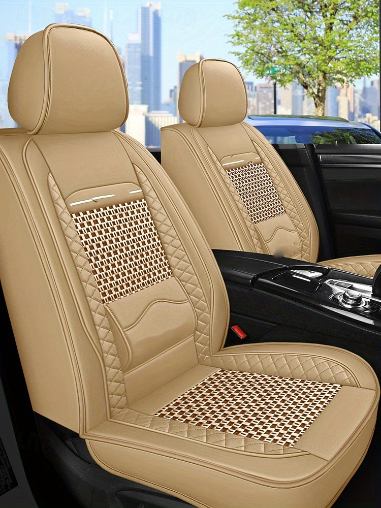 2-teiliges Set Autositzbezüge aus Kunstleder mit atmungsaktivem Air-Mesh-Gewebe &Lendenwirbelstütze, universell passend für Limousine, SUV und LKW, wasserdichter Vordersitzbezug aus PU-Leder für alle 2026 - $96.99 –P14