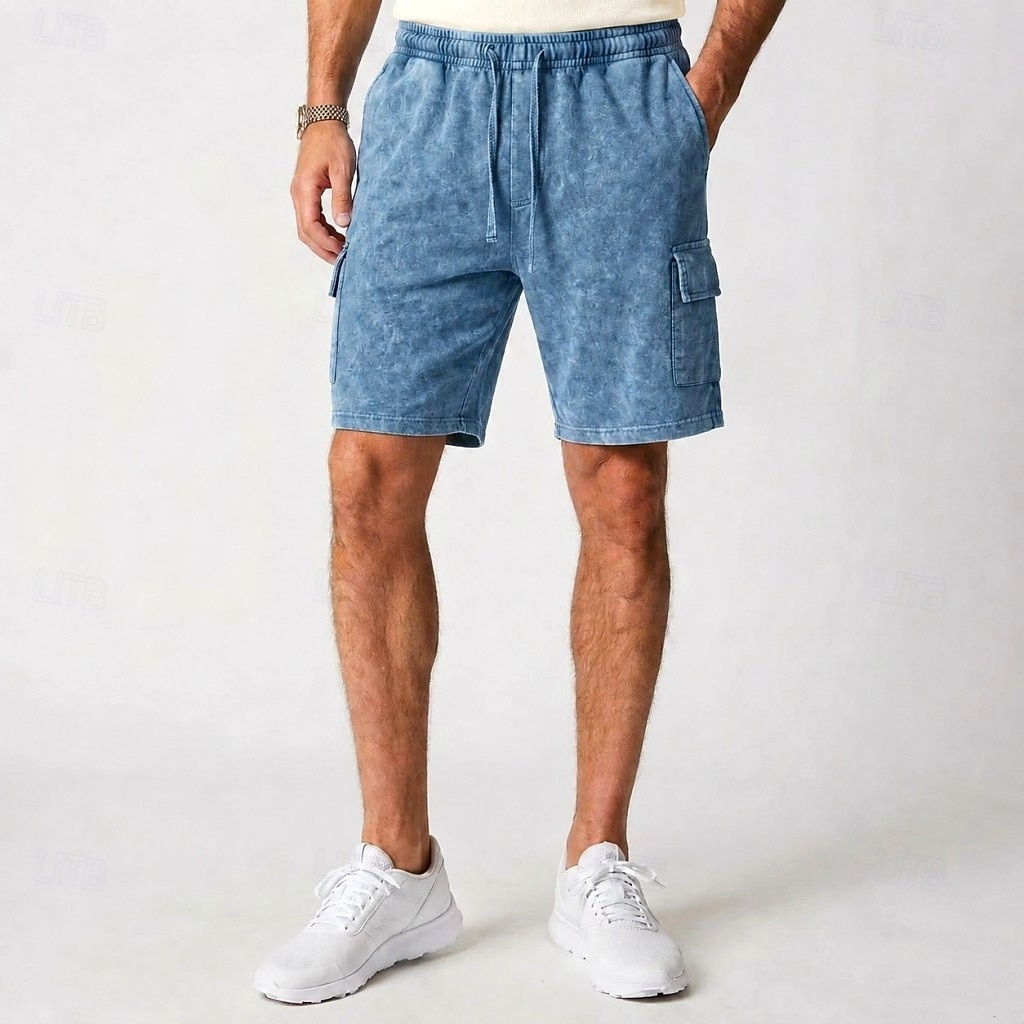 Herren-Cargoshorts mit Acid-Wash-Effekt – elastischer Bund mit Kordelzug – blau 2026 - $33.99 –P5