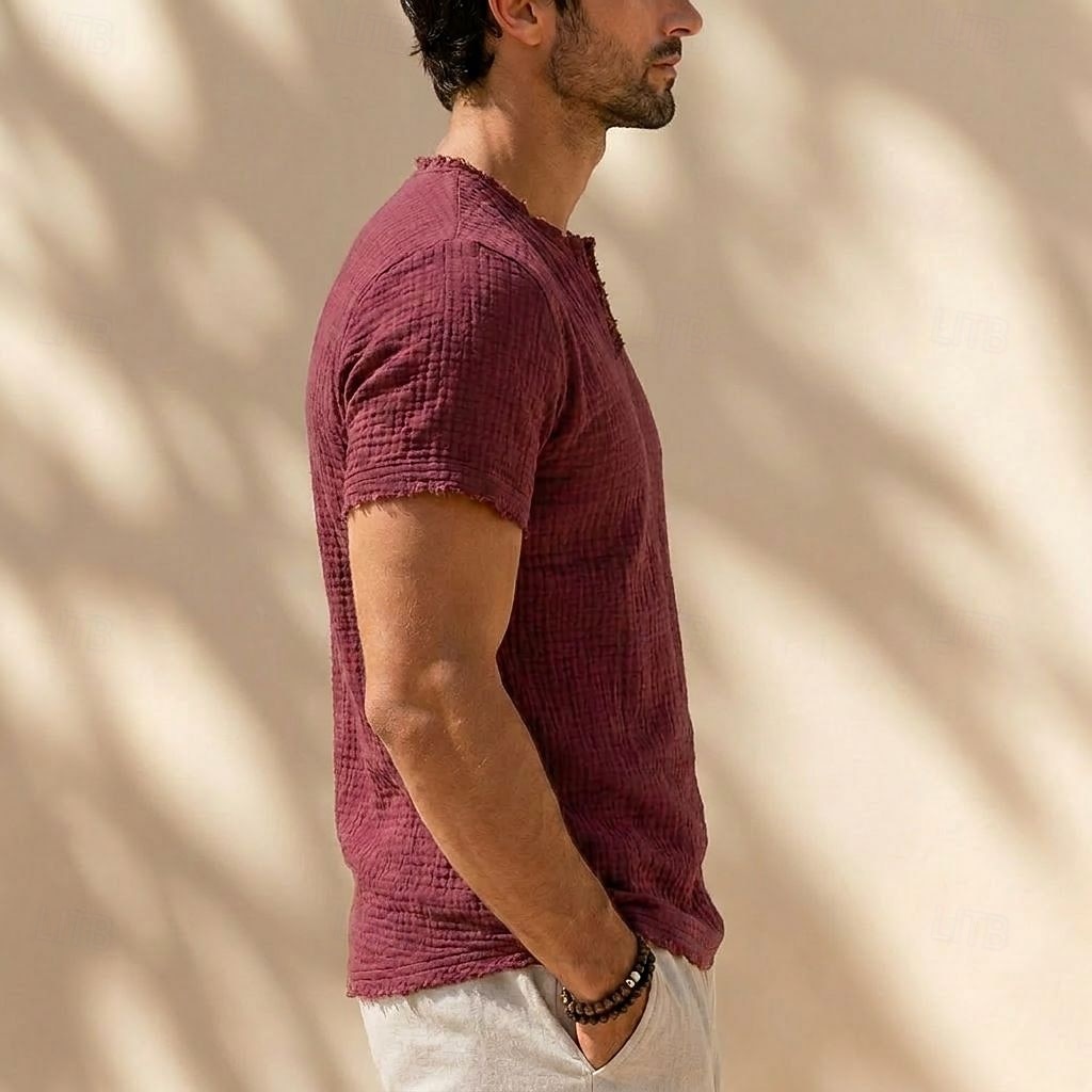Men's T Shirt Cotton T Shirt Short Sleeve Crew Neck Spring All Seasons Solid Color Vintage Antique Classic & Timeless Ruched Layered Casual Daily White Burgundy Grey Top Tee for Men 2026 - $41.99 –P7