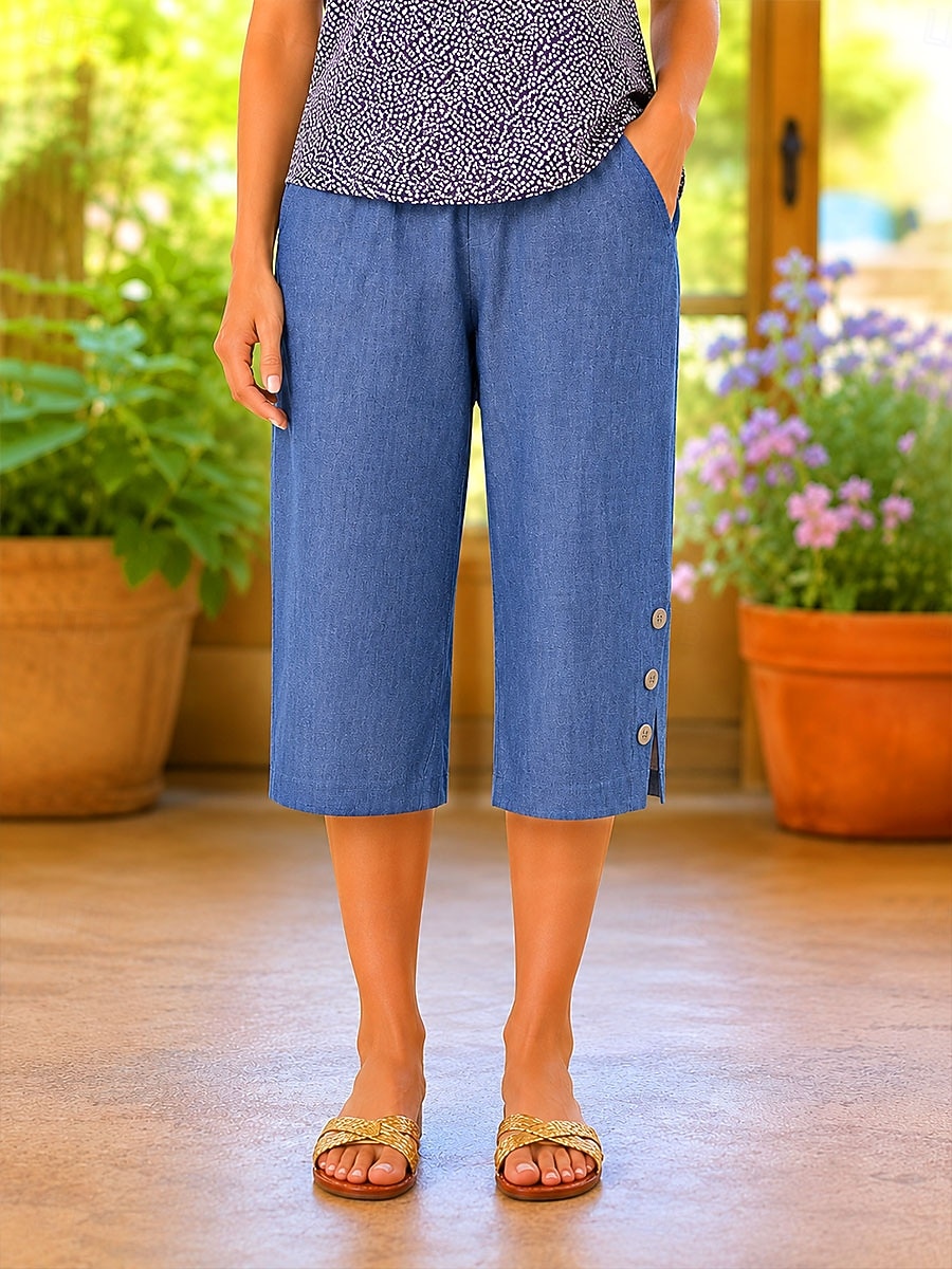 Damen Jeans Jeansstoff Caprihose Urlaub Basic Wadenlang Hohe Taille Einfach Elastischer Bund Komfort Bequem Atmungsaktiv Unelastisch Urlaub Formell Alltagskleidung Blau Sommer Frühling Normale 2026 - $32.99 –P3