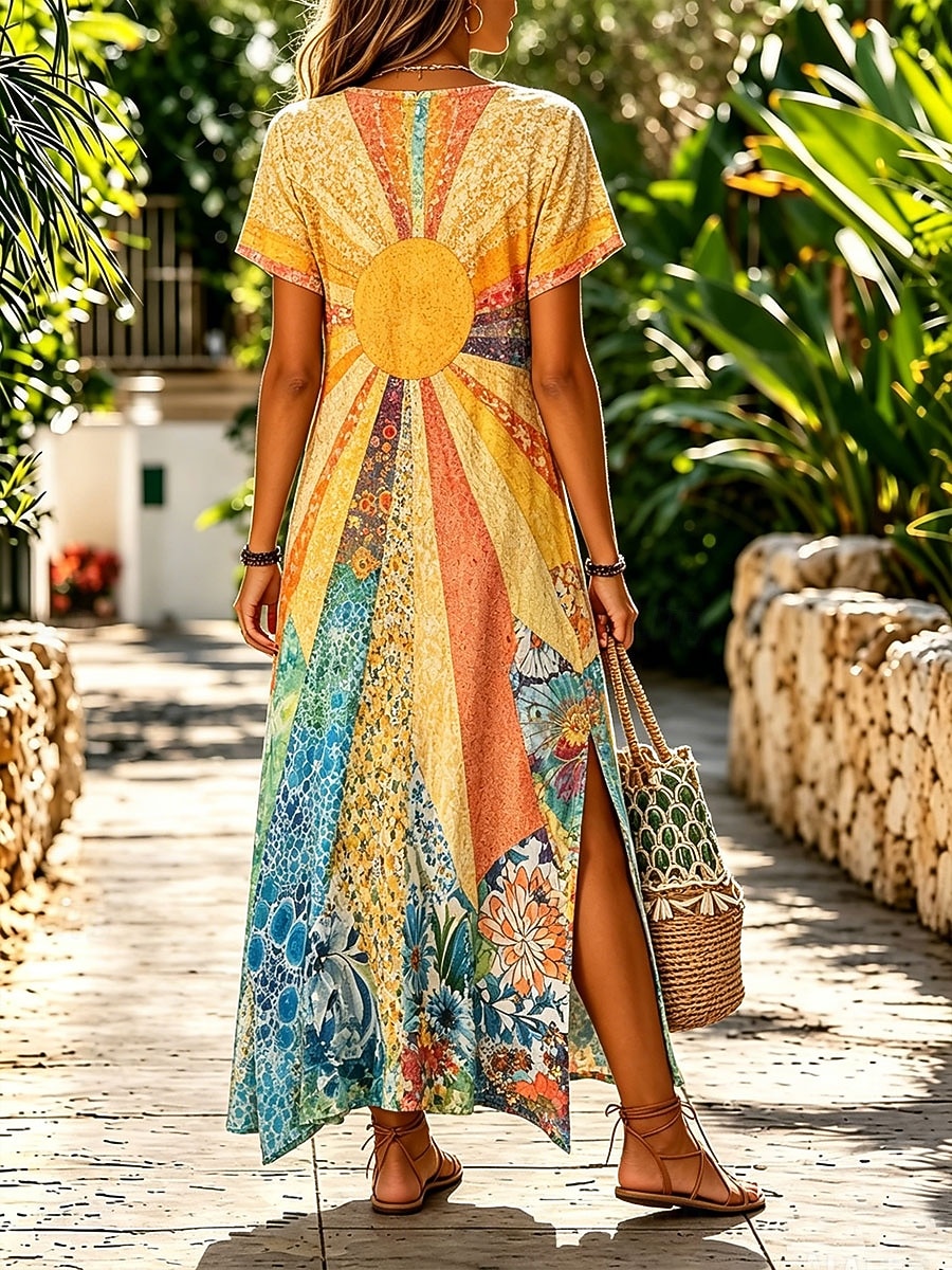 Per donna Abito Midi Vestito T-Shirt Abito a trapezio Casual Vestibilità regolare Floreale Grafico Manica Corta Scollo a V Blu Rosa Viola Arancione Estate Primavera del 2026 a $27.99 –P2