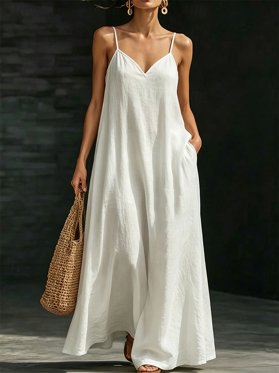 Femmes Robe Longue Maxi Robe Robe Décontractée Robe Semi-Formelle Tropical Fête Hawaïen Coupe Ample Uni Sans manches Col en V Blanche Aqua bleu Noir Rouge Foncé Été Printemps Automne de 2026 ? $27.99 –P1