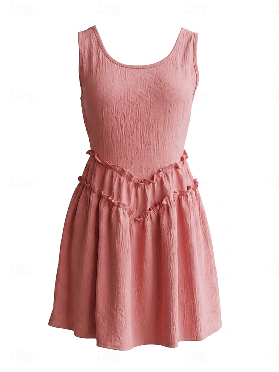 Women's Mini Dress Tiered Dress Vacation Vacation Loose Fit Plain Sleeveless U Neck White Black Pink Summer 2026 - $27.99 –P4