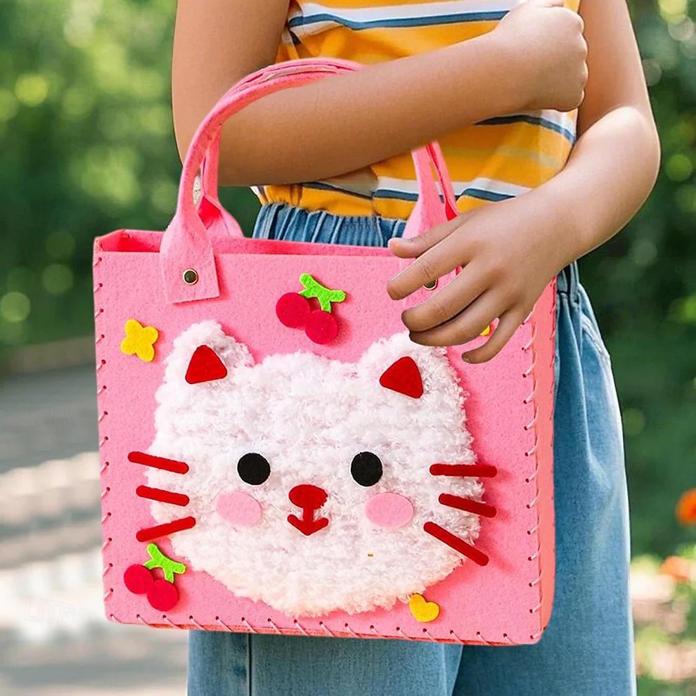 Bolso de mano creativo para pintar con hilo para niños, paquete de 3/6 bolsos de fieltro con animales surtidos al azar, bolso de mano de costura hecho a mano, arte educativo &Actividad manual, lindos 2026 - $29.99 –P6