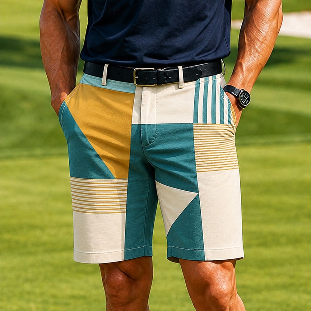 Herren Geometrisch Farbblockmuster Farbblockierung Bermudashorts Freizeitshorts Kurze Golfhosen Mittlere Taille Business-Casual Arbeit Golf Strandurlaub Kurze Hose mit flacher Vorderseite und 4 2026 - $25.99 –P2