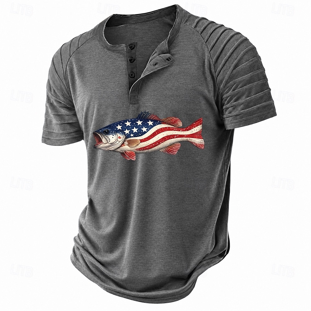 Men's American US Flag Fish Henley Shirt Raglan T Shirt Short Sleeve Fashion Designer Casual Casual Daily Outdoor Summer Blue Gray Green Red Beige Henley Collar Henley Henley T-Shirt 2026 - $16.99 –P4