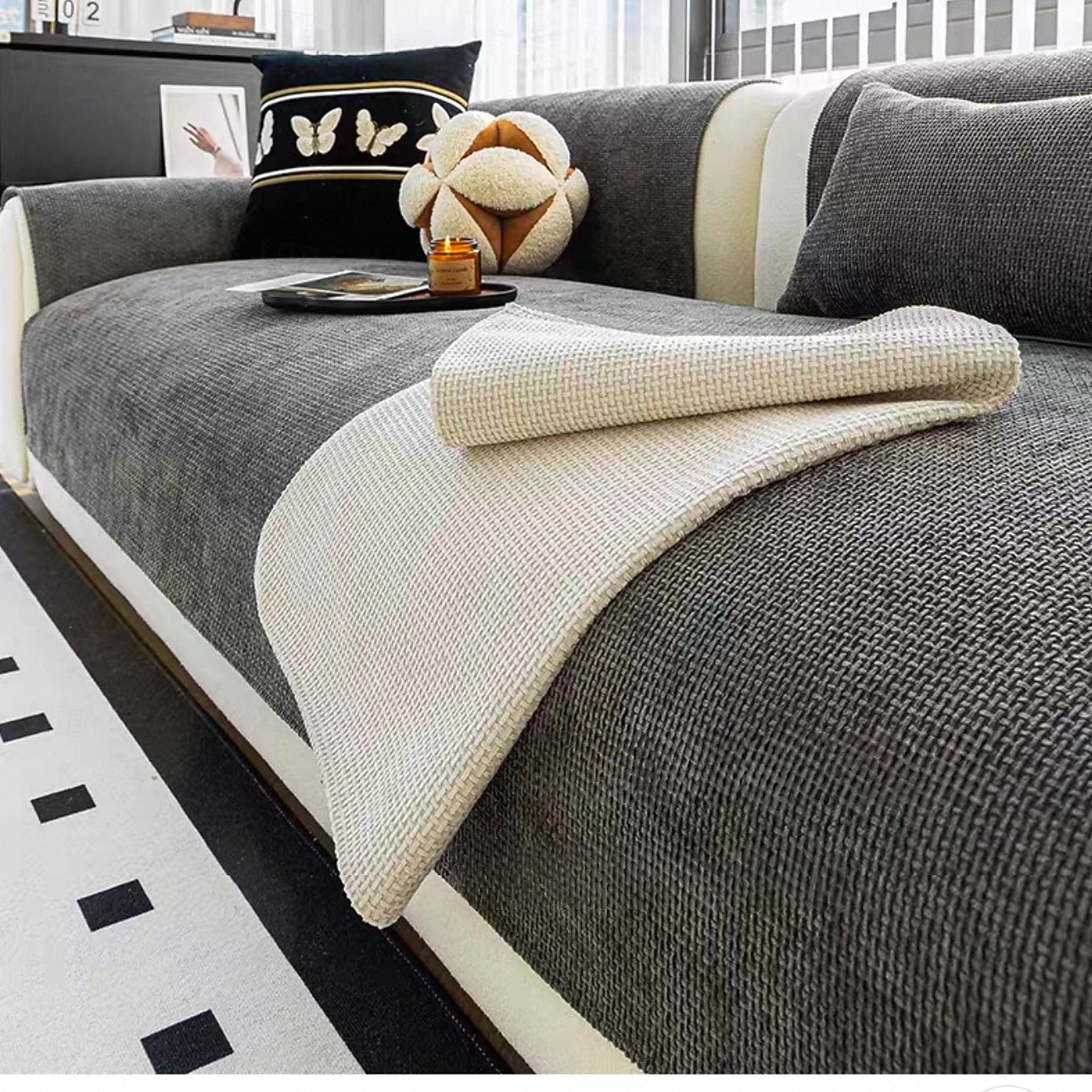 Solid Woven Chenille Sofa Cushion Pad, Anti-Slip Jacquard Couch Mat for All Seasons, Washable Sectional Furniture Protector 2026 - $13.49 –P7